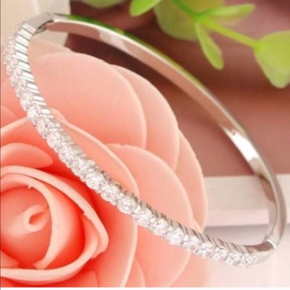 Silver CZ Crystal Bangle Bracelet💎